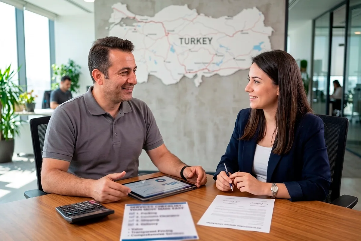 Uluslararası evden eve nakliyat fiyatlarını görüşen müşteri ve danışman